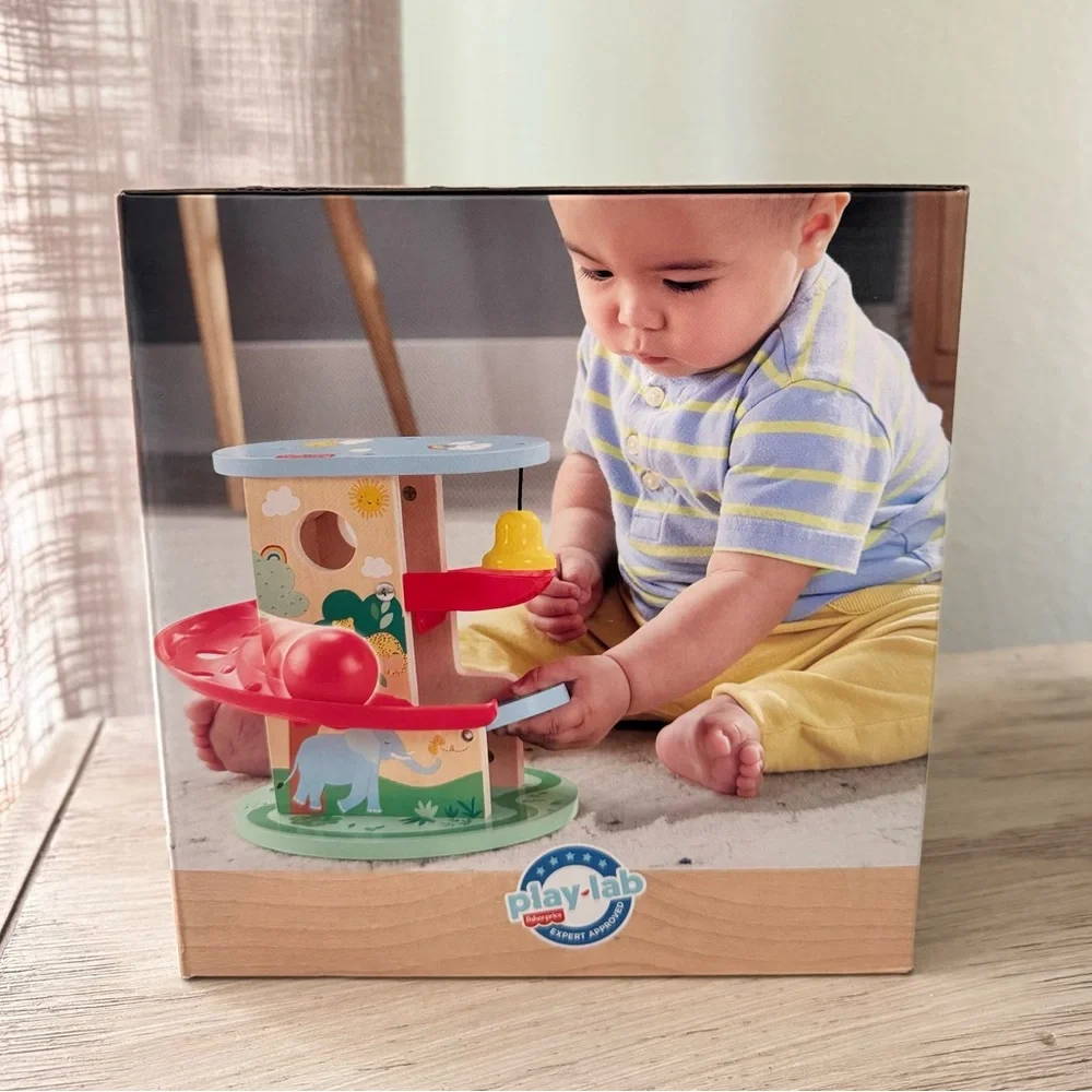 Fisher-Price Wood Baby Toy Treehouse Ball Run, 2-Piece Wooden Activity
